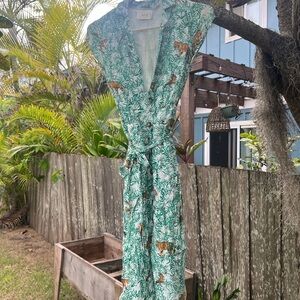 Anthropologie Maeve Green Leaf Print Dress